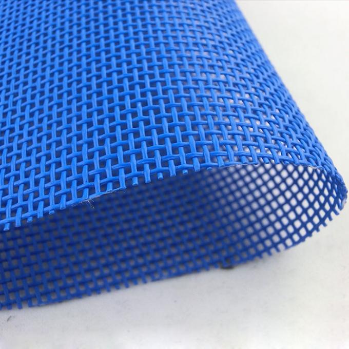 Blue color Textilene is PVC Coated Polyester Mesh fabric for use in outdoor Venues