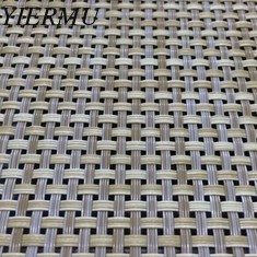 China rattan color Textilene 60'' W Outdoor Solar PVC Coated Poly UV Fabric 4X4 wires woven supplier