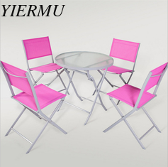 China outdoor iron sling textilene mesh fabric folding armless chair and table garden furniture supplier