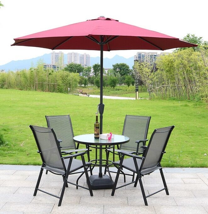 Summer Garden Furniture Table and Chairs Set with Parasol Sun Shade 2
