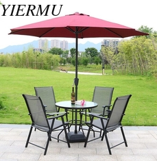 China Summer Garden Furniture Table and Chairs Set with Parasol Sun Shade supplier